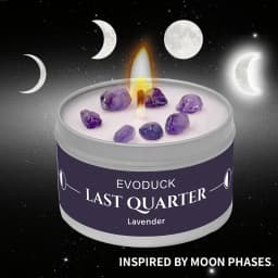 Waning Moon Scented Candle Soy Wax Lavender Scented Candles Silver Tin with Purple Crystal Chips Bestfriend Gifts Gift for Woman