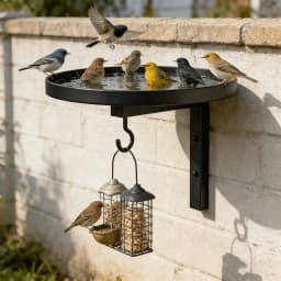 Wall Mounted Metal Bird Bath with Feeder Hook, Durable Outdoor Bird Bath Bowl for Garden, Patio & Fence, Easy to Install for Wil