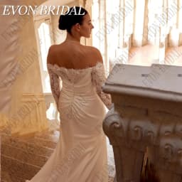EVON BRIDAL Customized Lace Long Sleeves Strapless Wedding Dress Plus Size Women Mermaid Satin Modern Split Bride Bridal Gown
