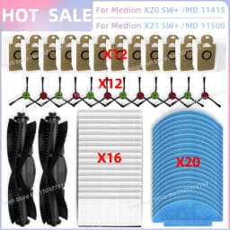 Fit For Medion X20 SW+ / MD 11415, Medion X21 SW+ / MD 11500 Vacuum Parts Main Roller Side Brush Hepa Filter Mop Cloth Dust Bag