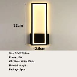 16 W Modern Acrylic Wall Lamp,Indoor LED Wall Light,Black Interior Wall Light for Corridor, Stairs,Warm White 3000K