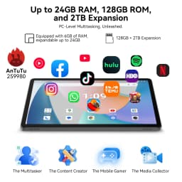 KINGRID T50 Android 16 Tablet PC 10.9 Inch HD IPS Display Octa-Core Unisoc T615 24GB (6+18) RAM 128GB ROM 8000mAh Battery Dual Band 5G WiFi Bluetooth 5.0 GPS Google Play OTG Type-C Tablet for Online Learning Gaming Video Streaming Office Entertainment