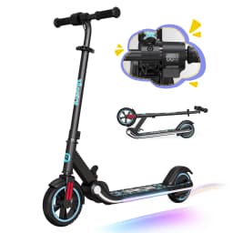 RCB R11 Kids Electric Scooter for Age 6-12, 150W Motor, 3 Speed Modes up to 9.9 mph & 5 Miles Range, 7"/6" Solid Tyres, LED Lights & Display, Bluetooth Speaker, Foldable 6.65kg, CE Certified