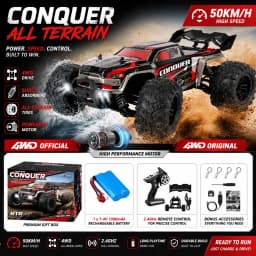SZWDSE 1:16 Scale 4WD Off Road RC Car, Brushed 50KM/H & Brushless 80KM/H High Speed All Terrain Drift Buggy Truck, Remote Control Racing Toy with Dual Batteries for Kids Adults