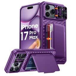 For iPhone 17 Pro Max With Card Holder Sliding Camera Cover And Stand Phone Case, Anti-Fall PC+TPU Wallet Case-Orange