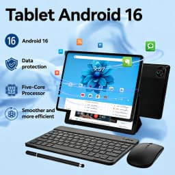 10.1 Inch Android 16 Tablet PC Set, Stylus Keyboard Mouse Headphone Included, 20GB (3+17 expansion) RAM, 64GB ROM, Five-core A333, WiFi6, Widevine L1, 6000mAh, Face Unlock, 5MP+8MP Dual Camera, 1280*800 HD IPS Touch Screen, 1TB TF Expandable, KB1001L