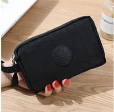 Women's Fabric Clutch Long Wallet 3-Layer Zipper Large Capacity For Phone Key Card Holder