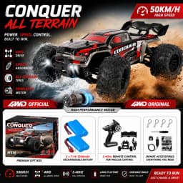 SZWDSE 1:16 Scale 4WD Off Road RC Car, Brushed 50KM/H & Brushless 80KM/H High Speed All Terrain Drift Buggy Truck, Remote Control Racing Toy with Dual Batteries for Kids Adults
