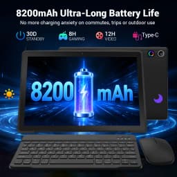 11 inch Android 15 Tablet PC 24(4+20)GB RAM 128GB ROM A523 Octa‑Core HD LCD 6800(8200)mAh Adult Tablet Full Set with Keyboard Mouse Case Stylus Pen Headphones Charger White Black