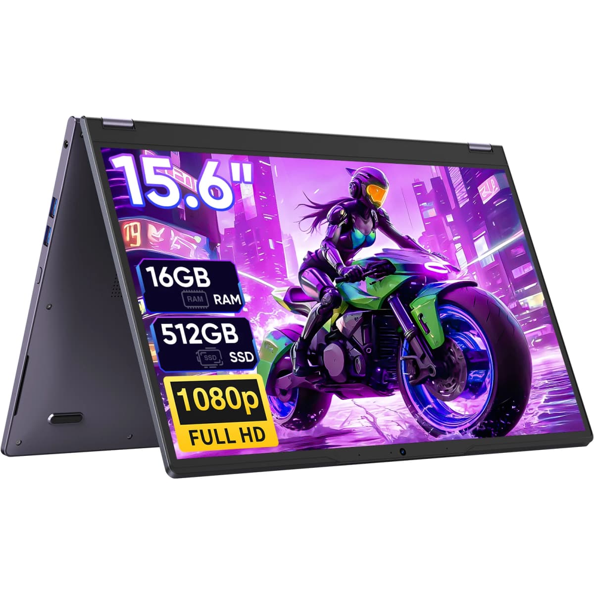 HYPERSTRIX 15.6 Inch 2-in-1 Touchscreen Laptop, 360° Flip Convertible Notebook, Core M3-8100Y, 16GB RAM 512GB SSD, FHD IPS Display, WiFi 5, BT 5.1, Lightweight Computer for Work, Study & Travel