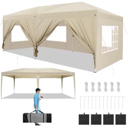 3x6m Folding Gazebo Party Tent With 6 Sidewall Pop Up Garden Canopy Awning UV 50+ Height Adjustable For Beach Wedding Camping