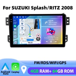 Podofo 4GB+64GB Car Radio Wireless Carplay Android Auto Multimedia Video Player Mirror Link 9 Inch FOR SUZUKI Splash/RITZ 2008