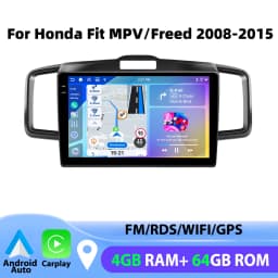 Podofo Wireless Carplay Android Auto Car Radio 4GB+64GB Stereo Multimedia Player 10 Inch GPS For Honda Fit MPV/Freed 2008-2015