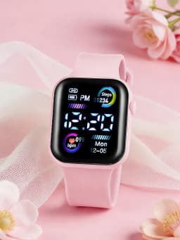 4-Piece Set of Cute and Stylish Electronic Watches for Couples, Paired with a Black and Pink Butterfly Bracelet Set, Suitable for Couples, Casual and Versatile, a Great Choice as a Gift