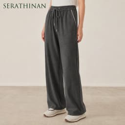 KW7523321 Women's Wide Leg Cotton Blend Pants Drawstring Elastic Waist Trousers with Side Pockets