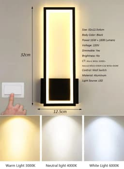 16 W Modern Acrylic Wall Lamp,Indoor LED Wall Light,Black Interior Wall Light for Corridor, Stairs,Warm White 3000K