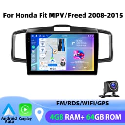 Podofo Wireless Carplay Android Auto Car Radio 4GB+64GB Stereo Multimedia Player 10 Inch GPS For Honda Fit MPV/Freed 2008-2015