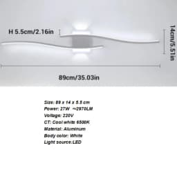 LED Wall Applique, Black Interior Wall Lamp, Warm White Light 3000K Modern Curve for Bedroom, Living Room, Corridor, 3000K