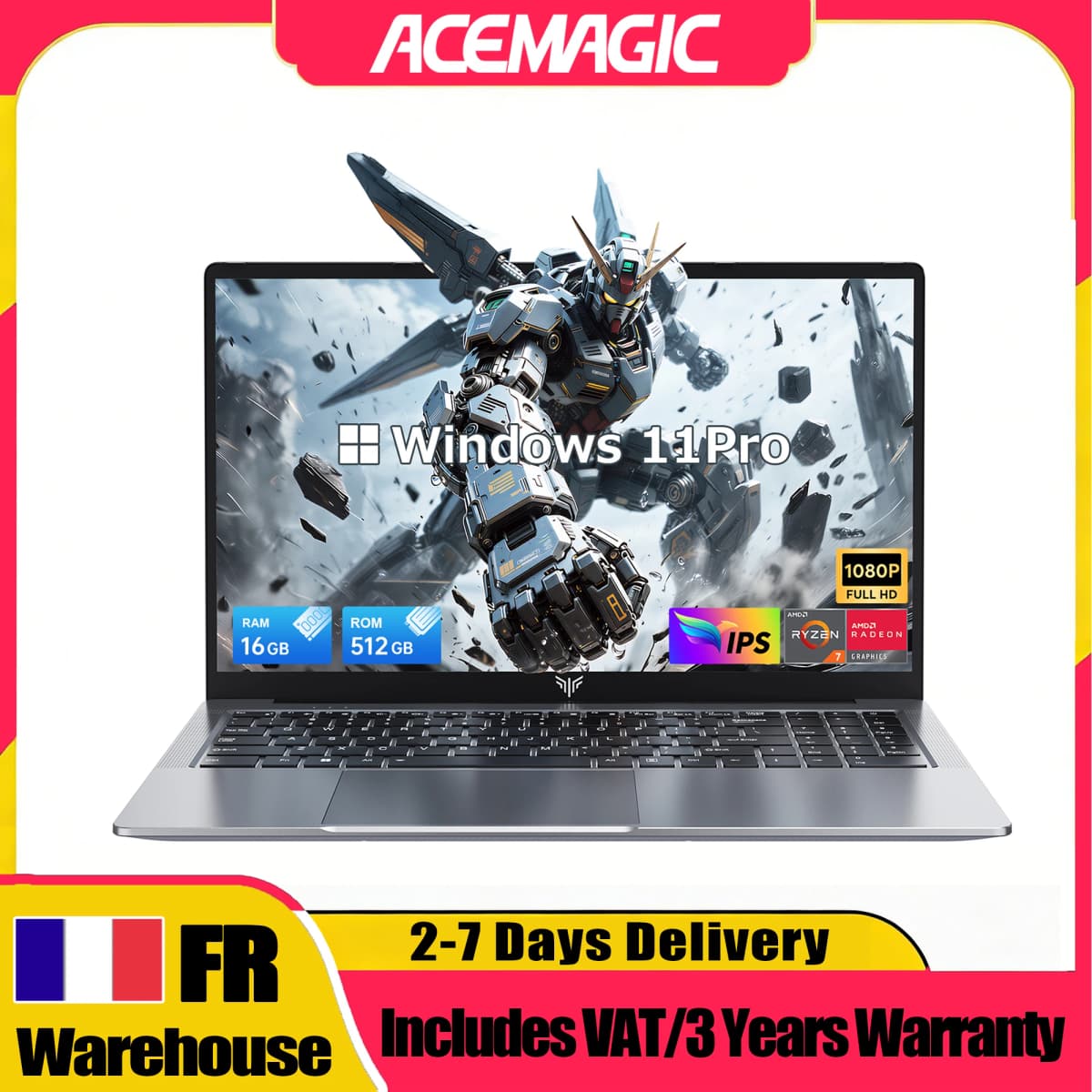 ACEMAGIC LX15PRO Laptop AMD Ryzen 7 7730U 15.6-inch 16GB LPDDR4 RAM 512GB SSD AMD Radeon™ Graphics Windows 11 Pro Notebook