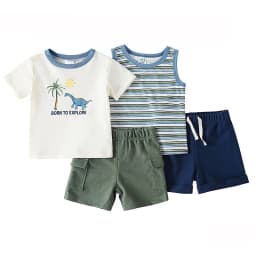 Baby Boy 4-Piece Summer Outfit Tank Top and 2 Shorts Set 60% Cotton Printed Infant Clothing 3m-24m