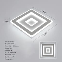Modern Square LED Ceiling Light,28W Acrylic Lamp,White Chandelier for Bedroom, Living Room Warm Light 3000K