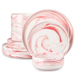 MALACASA Luna Series 24-Piece Marble Porcelain Dinnerware Set with 8 Pcs Dinner/Dessert Plates, Bowl Tableware Set Service for 4