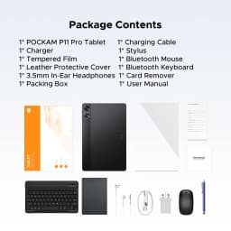 POCKAM P11 Pro Android 16 Tablet, 11" Tablet with Gemini AI, 48GB RAM+128GB ROM, Tablet 2.4K 90Hz, T7250 Octa-Core, 13MP+5MP, 8800mAh, 5G WIFI, Headphone, Tablet with Keyboard, Pen, Mouse-Black
