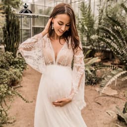 Maternity Long Sleeve Lace Chiffon Boho Wedding Dress for Pregnant Women 2025 Empire Bridal Gown Customzied robe mariee boheme