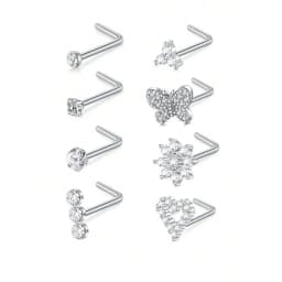 8Pcs/Set Nose Studs Rings For Women 18G 20G Corkscrew L Shaped Nose Screw Studs Nose Rings Studs Surgical Steel Nostril Nose Pie