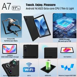 `11 Inch A7 Tablet PC Android14 Octa‑Core A523 16GB(4+12GB Virtual) 128GB ROM Widevine L1 Face ID Unlock WiFi6 6800mAh Dual Speaker Gaming Study Tablet With Charger`