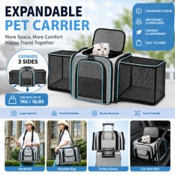 Stylish Breathable Pet Carrier with Double Side Expandable Design, Portable Hand Crossbody Shoulder Travel Bag for Cats & Dogs