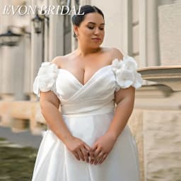 EVON BRIDAL Sexy Wedding Dress Plus Size Satin A-Line Lace Up Vestidos De Novia Off Shoulder V Neck Side Split Bridal Gowns