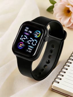 4-Piece Set of Cute and Stylish Electronic Watches for Couples, Paired with a Black and Pink Butterfly Bracelet Set, Suitable for Couples, Casual and Versatile, a Great Choice as a Gift