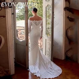 EVON BRIDAL Customized Lace Long Sleeves Strapless Wedding Dress Plus Size Women Mermaid Satin Modern Split Bride Bridal Gown