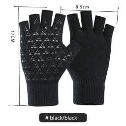 1Pair Black Half Finger Fingerless Gloves For Women And Men Wool Knit Wrist Cotton Gloves Winter Warm Workout Gloves