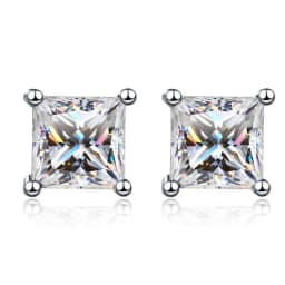 KNOBSPIN D Color Princess Cut Moissanite Earring s925 Sterling Sliver Plated with 18k White Gold Earrings for Women Fine Jewelry