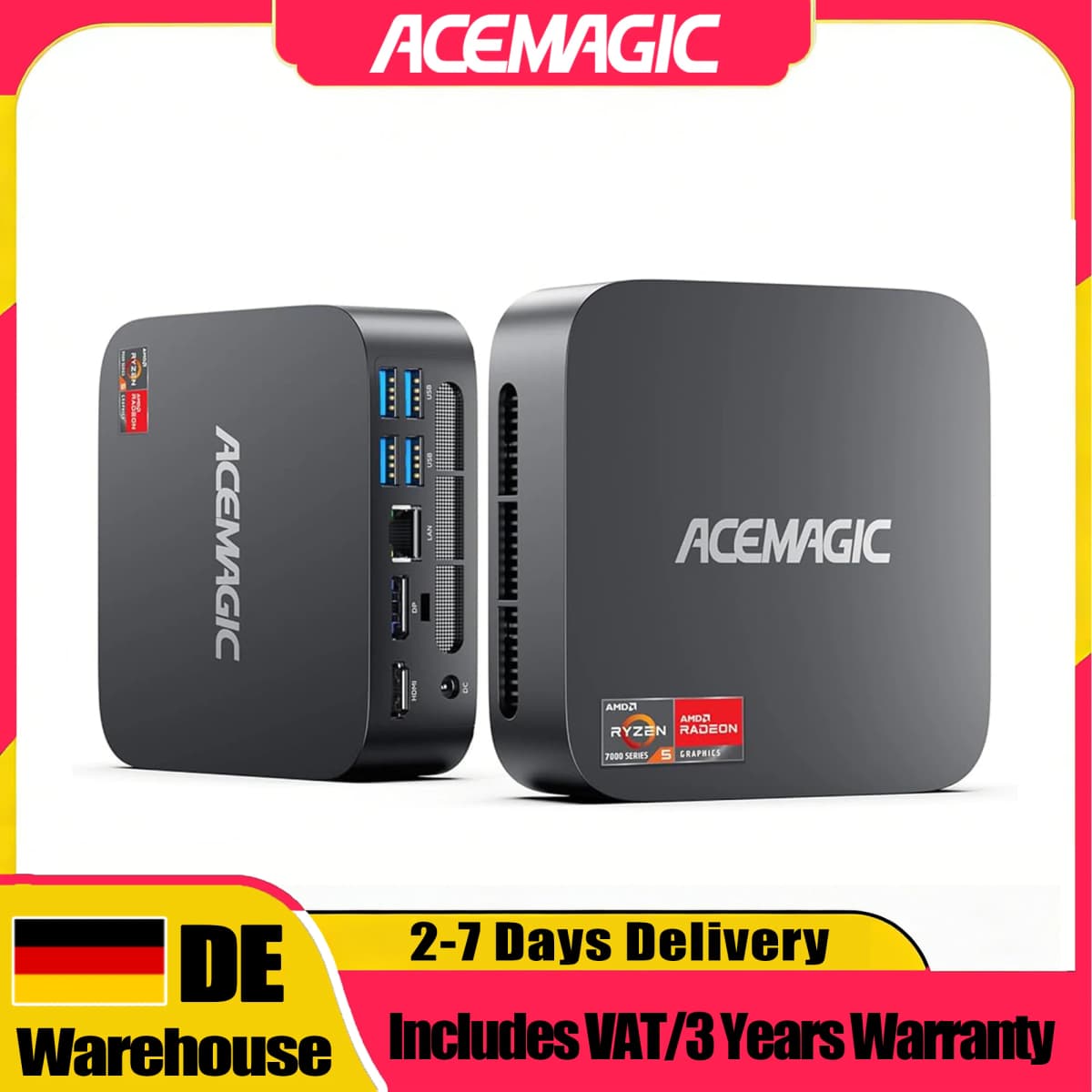 ACEMAGIC K1 Mini Pc AMD Ryzen 5 7430U 16GB LPDDR4X RAM 512GB SSD AMD Radeon™ Graphics Windows 11 Pro up to 4.3 GHz WiFi 6 HDMI 2.5G Gigabit Ethernet MINI Computer