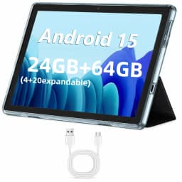 COLORROOM Android 15 10.1 Inch Tablet with Case,Keyboard Mouse, 24GB RAM 64GB ROM, GMS, 1TB Expandable, 2-in-1 Tablet for Work