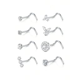8Pcs/Set Nose Studs Rings For Women 18G 20G Corkscrew L Shaped Nose Screw Studs Nose Rings Studs Surgical Steel Nostril Nose Pie