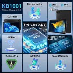 10.1 Inch Android 15 Tablet PC A333 Five‑Core 16GB(3+13GB) RAM 64GB ROM HD LCD Screen 5000mAh Support TF‑Card 1TB Expand Two Options:Only Tablet / Tablet With Storage Pouch Black White
