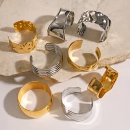 Uworld Unique Stainless Steel Metal Wide Cuff Open Bracelet Bangle 18K Gold PVD Plated Waterproof Fashion Essential Jewelr