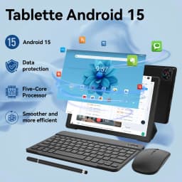 New KB1001L 10.1" IPS Tablet Bundle Android 15 Five‑Core Processor 20(3+17)GB Expanded RAM 64GB Storage Keyboard Mouse Stylus Cover Headphones WiFi‑6 Widevine L1 5000mAh 20W Fast Charge Tablet US Stock