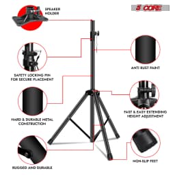 5Core Speaker Stand Tripod 2Pcs Tall Adjustable 72 Inch DJ Studio Monitor Stands Pole Mount