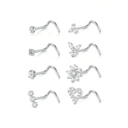 8Pcs/Set Nose Studs Rings For Women 18G 20G Corkscrew L Shaped Nose Screw Studs Nose Rings Studs Surgical Steel Nostril Nose Pie