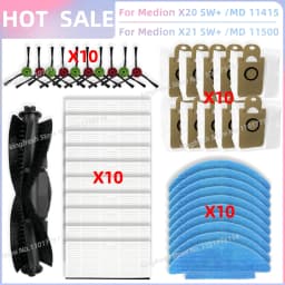 Fit For Medion X20 SW+ / MD 11415, Medion X21 SW+ / MD 11500 Vacuum Parts Main Roller Side Brush Hepa Filter Mop Cloth Dust Bag
