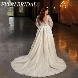 EVON BRIDAL Wedding Dress Plus Size V-Neck Puff Sleeves Applique A-Line Backless Lace Bride Gowns Sweep Train Vestido De Novia