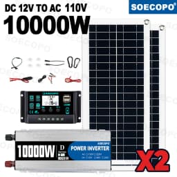 SOECOPO 10000W External Solar Panel Camping 100A Controller Solar Kit Home DC 12V - AC 110V/220VInverter 2*200W Solar Panels