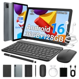 G13L Gray 10.1 Inch Android 16 Tablet PC Octa‑Core Processor 36GB(6+30GB Virtual) 128GB ROM 1TB Expand WiFi6 6800mAh Fast Charging 5MP+8MP Dual Camera Full Accessory Bundle Keyboard Mouse Stylus Case Headset Business Learning Tablet US Local Warehouse
