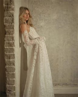 Kyoto Customized Beige Floral Lace A-line Wedding Dress Exquisite Detachable Sleeves vestidos de noiva Sweep Train Formal 2025
