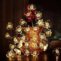 20-Bee LED String Lights - Warm White, Battery-Operated, Energy-Efficient, for Indoor/Outdoor Decor, Seasonal Celebrations